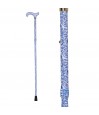 Canne de marche pliable et réglable pour femme motif cachemire bleu fond blanc.