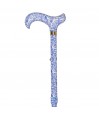 Magnifique canne pliante originale pour femme. Motif cachemire blanc et tons bleus chic.