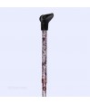 Belle canne pliante originale. Motif floral, fond prune et poignée pratique pour gaucher.
