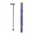 Canne de marche senior pliable bleue, motif cachemire intégral bleu. Éligible au remboursement Sécu.