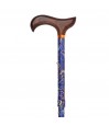Poignée Derby de face sur canne de marche bleue motif cachemire. Idéal cadeau pour maman !
