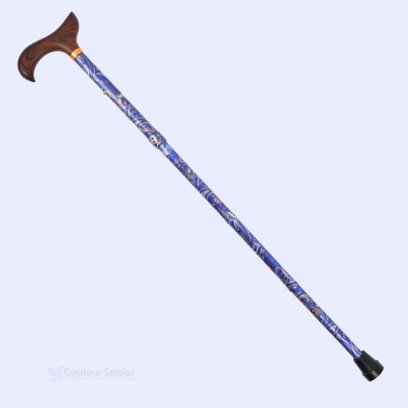 Belle canne de marche bleue à motif en cachemire en diagonale complète. Idéale pour offrir !