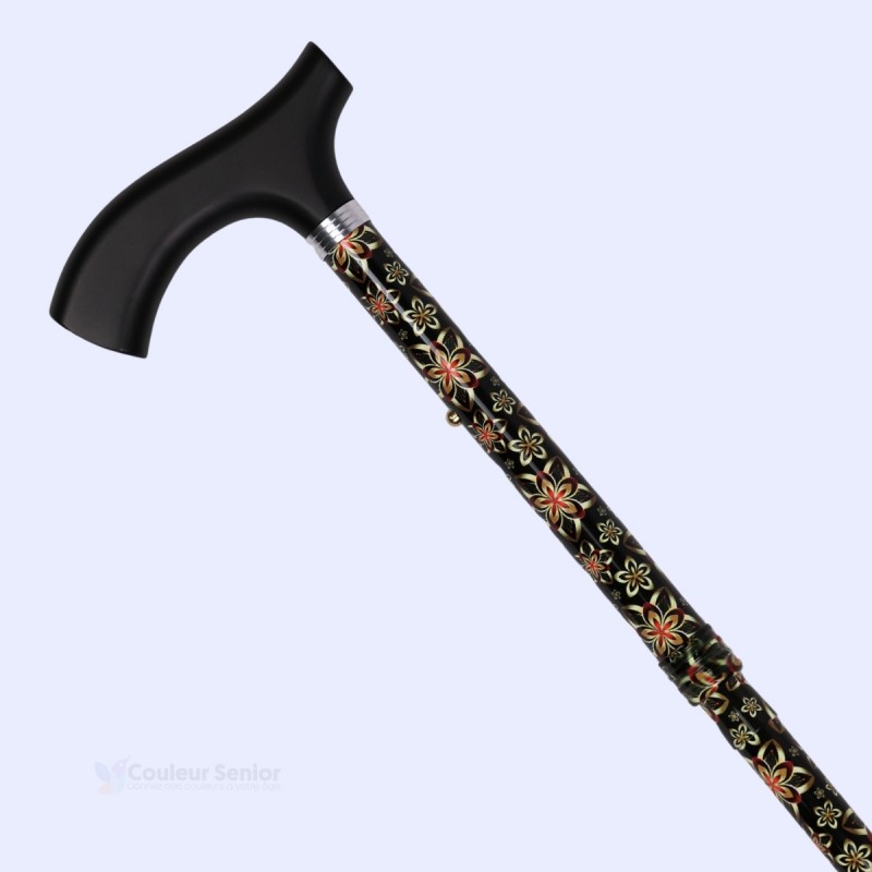 Canne de marche Anis Étoilé fleurs dorées pliable et réglable pratique pour se déplacer et poignée fritz ergonomique.