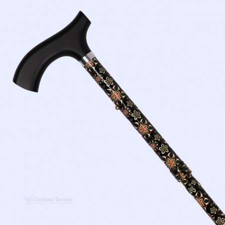Canne de marche Anis Étoilé fleurs dorées pliable et réglable pratique pour se déplacer et poignée fritz ergonomique.