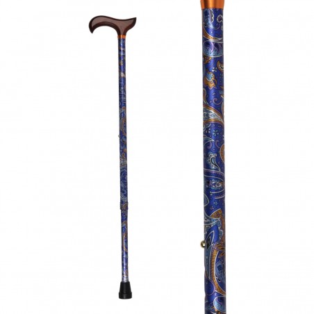 Canne réglable femme originale. De superbes couleurs vibrantes motif cachemire bleu or.