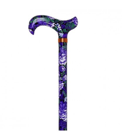 Canne réglable femme originale. Belles couleurs vibrantes avec motif floral violet.