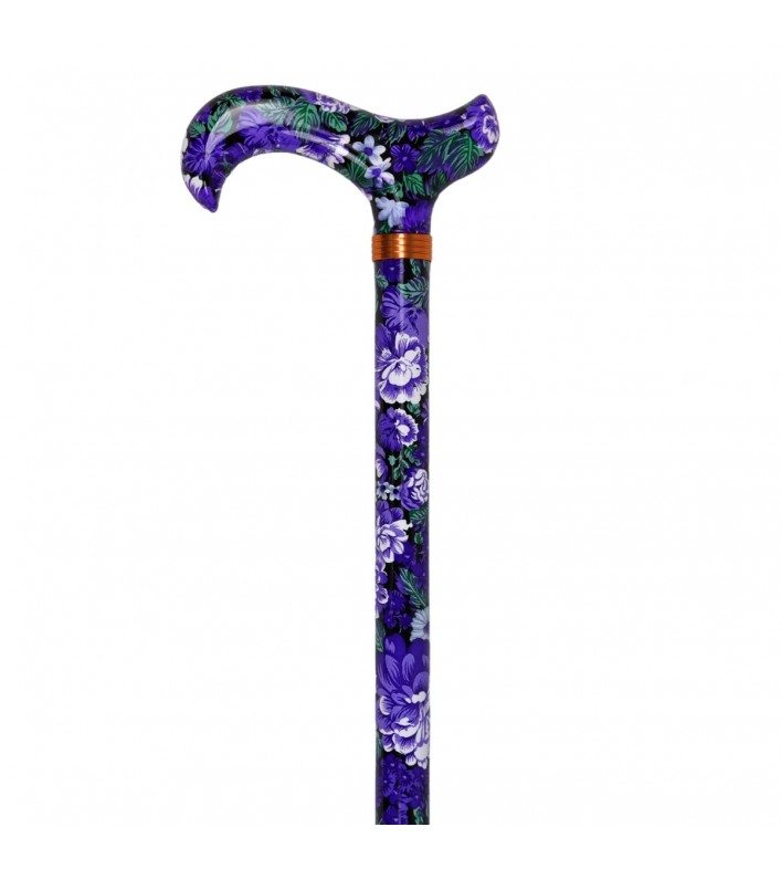 Canne réglable femme originale. Belles couleurs vibrantes avec motif floral violet.