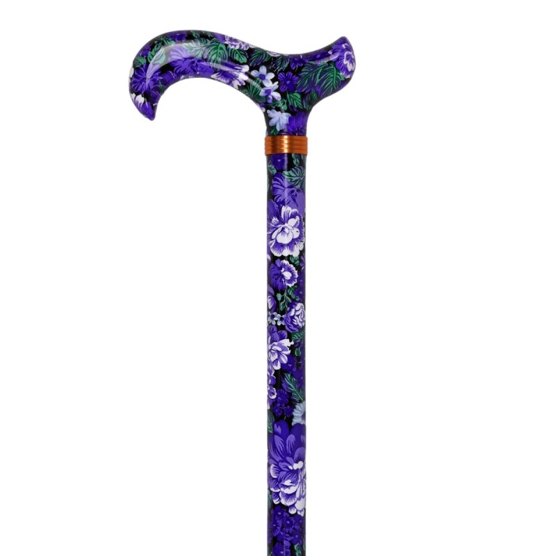 Canne réglable femme originale. Belles couleurs vibrantes avec motif floral violet.