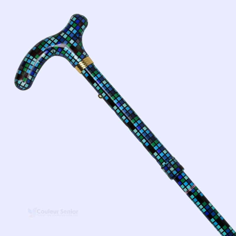 Canne de marche élégante au design mosaïque bleu, un accessoire coloré et très facile à assortir à vos tenues.