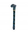 Détail de la poignée de la canne de marche, colorée et amusante, à motif mosaïque bleu élégant.
