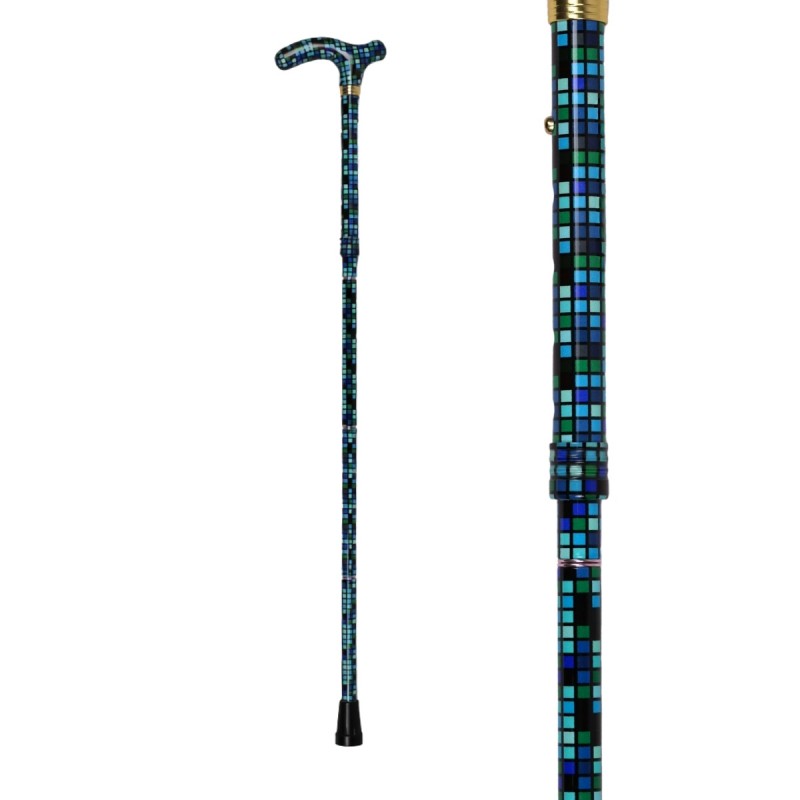 Canne de marche originale et amusante aux nuances bleues et vertes, alliant sécurité, confort et style.