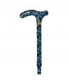 Canne de marche pliante pour femme, motif mosaïque bleu, réglable et remboursable par la sécurité sociale.