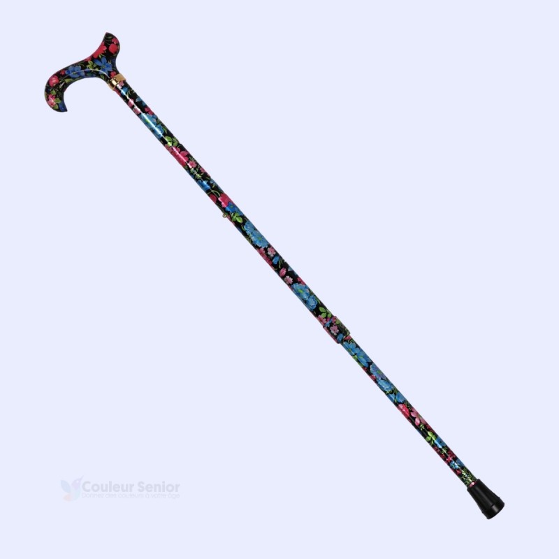 Canne de marche réglable en aluminium de la marque Classic Canes, au design floral élégant.