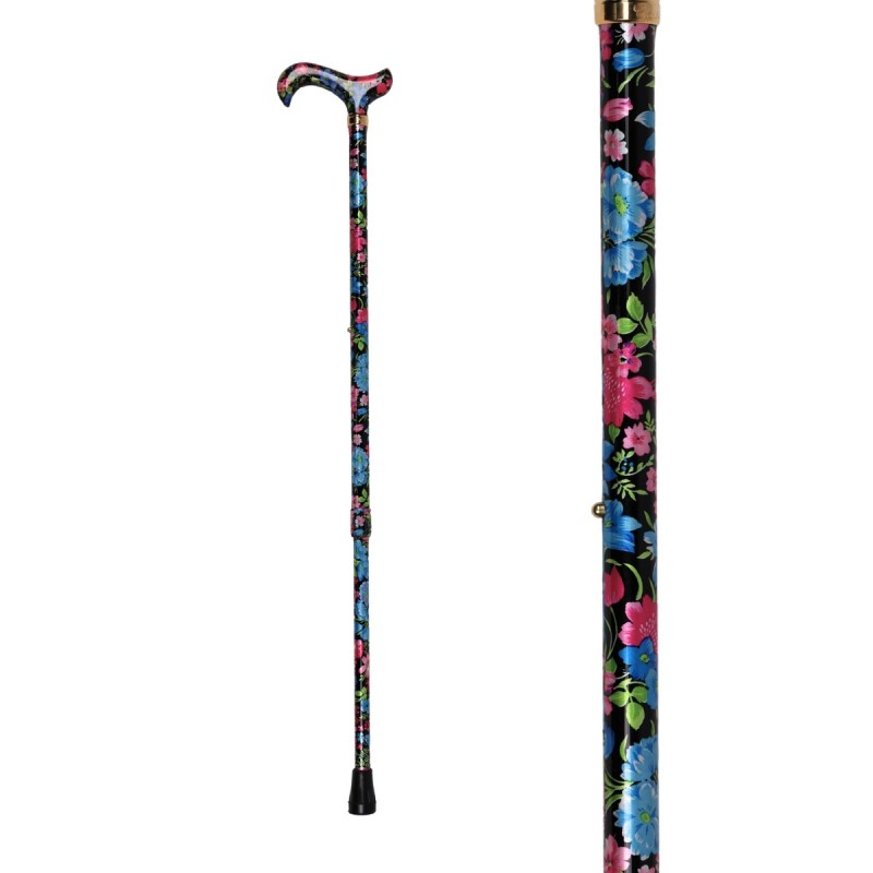Canne de marche réglable fleurie en aluminium léger avec poignée ergonomique pour femme vue d'ensemble