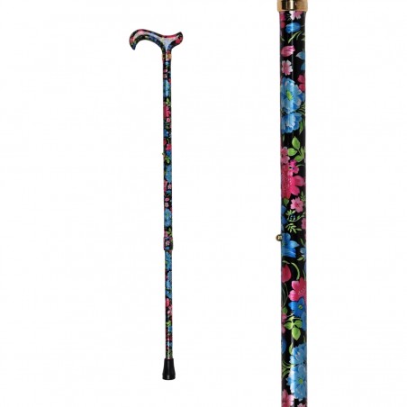 Canne de marche réglable fleurie en aluminium léger avec poignée ergonomique pour femme vue d'ensemble