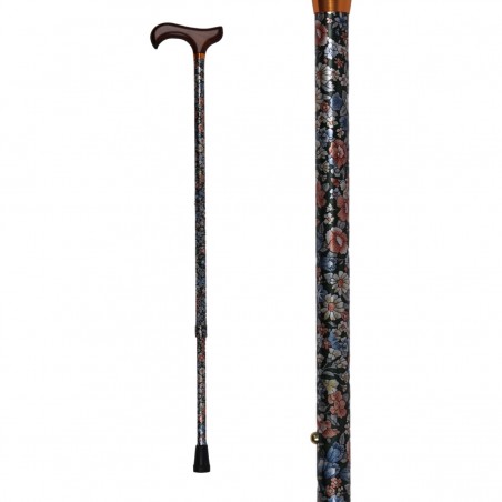 Canne réglable femme originale aux couleurs vibrantes. Superbe motif feuillage vert et fleuri.