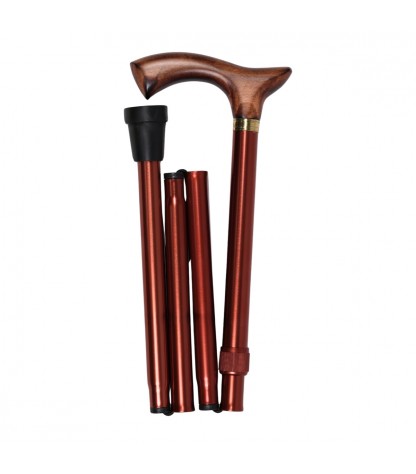 Canne pliante vue de gauche. Ce modèle en bronze pratique est idéal pour voyager.