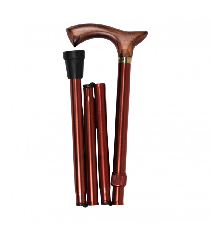 Canne pliante vue de gauche. Ce modèle en bronze pratique est idéal pour voyager.
