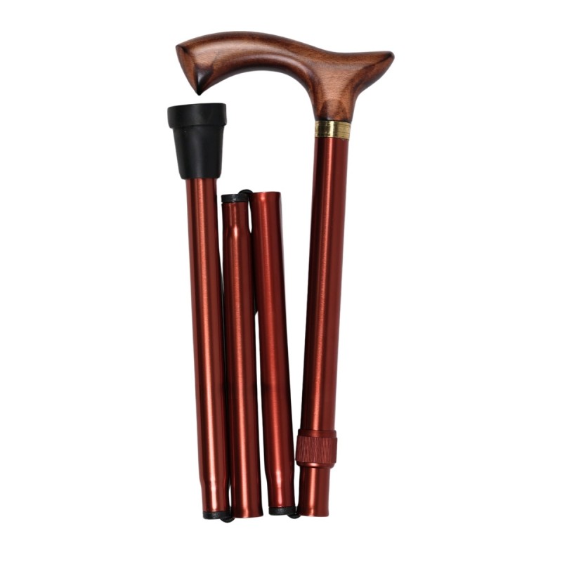 Canne pliante vue de gauche. Ce modèle en bronze pratique est idéal pour voyager.
