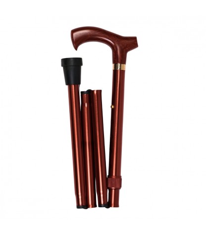 Canne de marche pliante très pratique, facile à ranger, à plier et à déplier, en acrylique marbré marron fût bronze.