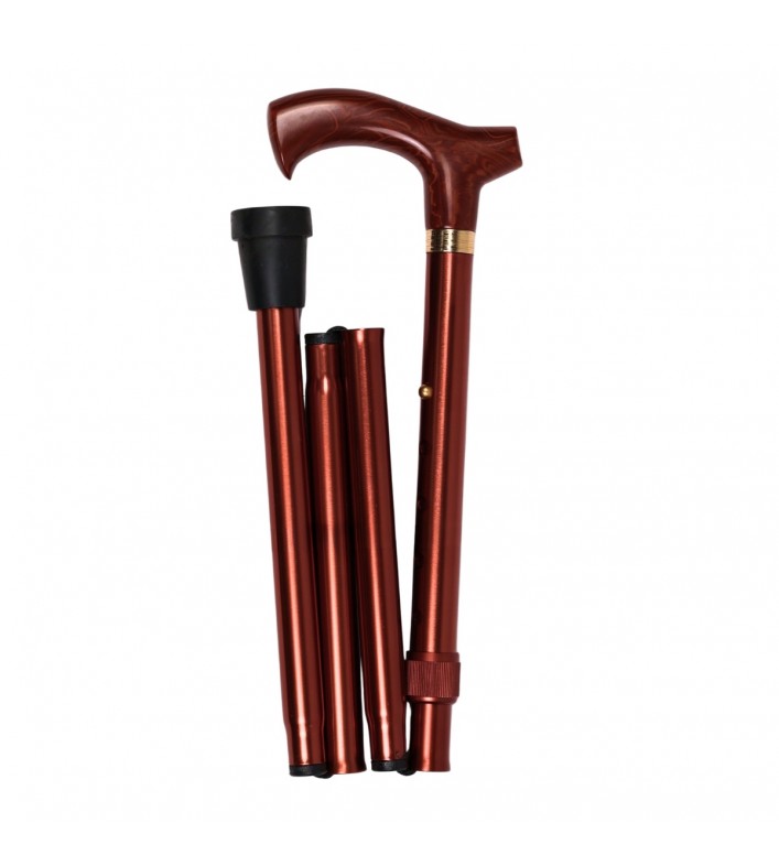 Canne de marche pliante très pratique, facile à ranger, à plier et à déplier, en acrylique marbré marron fût bronze.