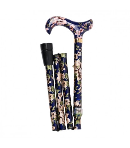 Canne de marche  pliante avec poignée Derby. Modèle Royal bleu pour femme élégante.