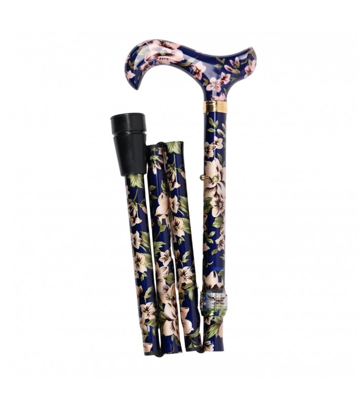 Canne de marche  pliante avec poignée Derby. Modèle Royal bleu pour femme élégante.