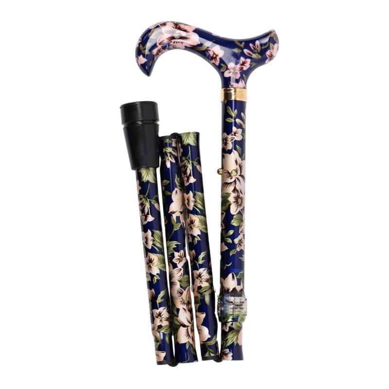 Canne de marche  pliante avec poignée Derby. Modèle Royal bleu pour femme élégante.