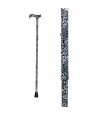 Canne de marche pour femme en aluminium, imprimé élégant léopard de neige, vue de face complète.