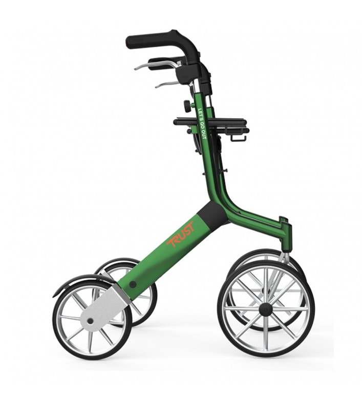 Déambulateur Trustcare Let's Go Out vert vue de côté cadre aluminium léger design suédois