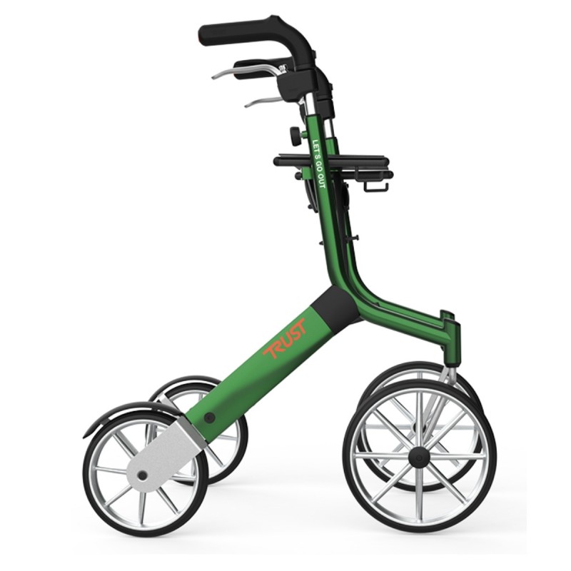 Déambulateur Trustcare Let's Go Out vert vue de côté cadre aluminium léger design suédois