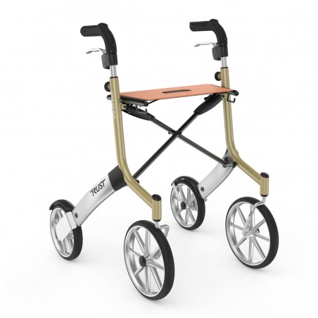 Déambulateur Let's Go Out beige assise simili cuir camel imperméable vue de face grandes roues