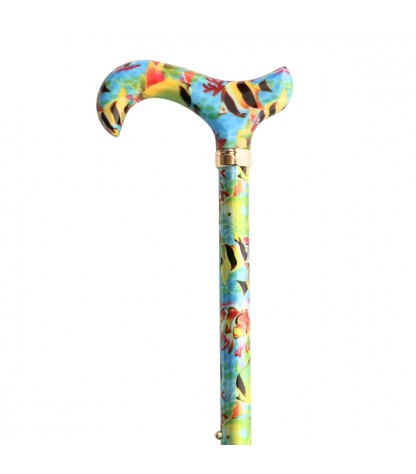 Superbe canne réglable originale motif Bora Bora. Des couleurs vives et une sécurité au pas.