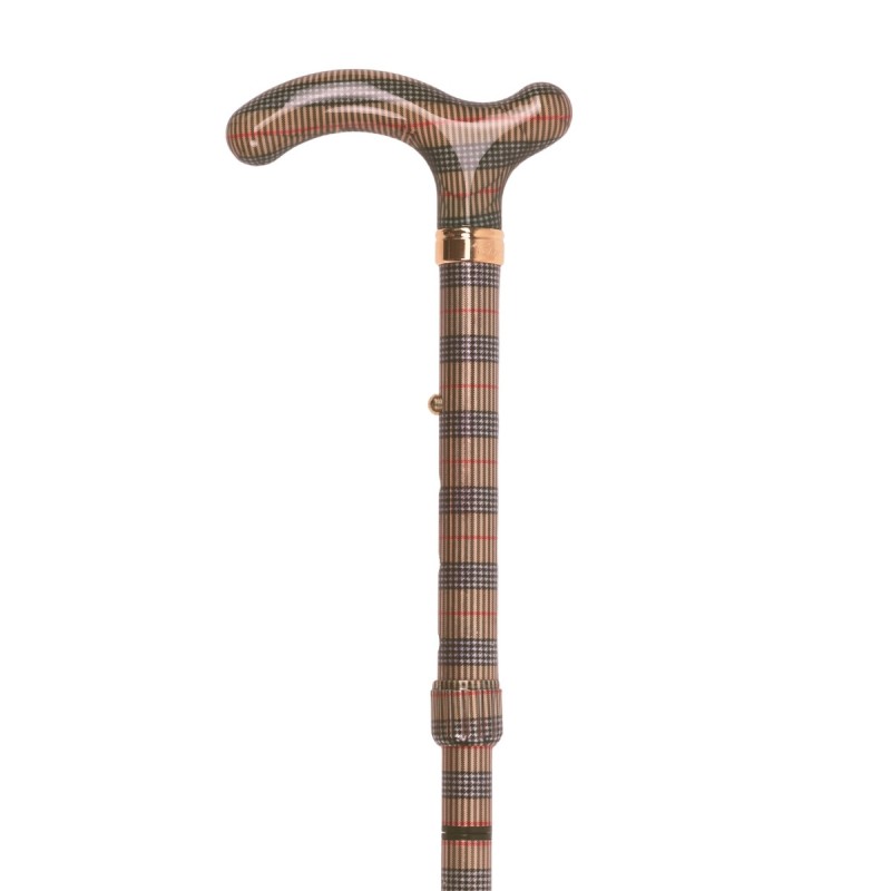 Détail du motif rayé bronze sur cette canne de marche de luxe originale et élégante.