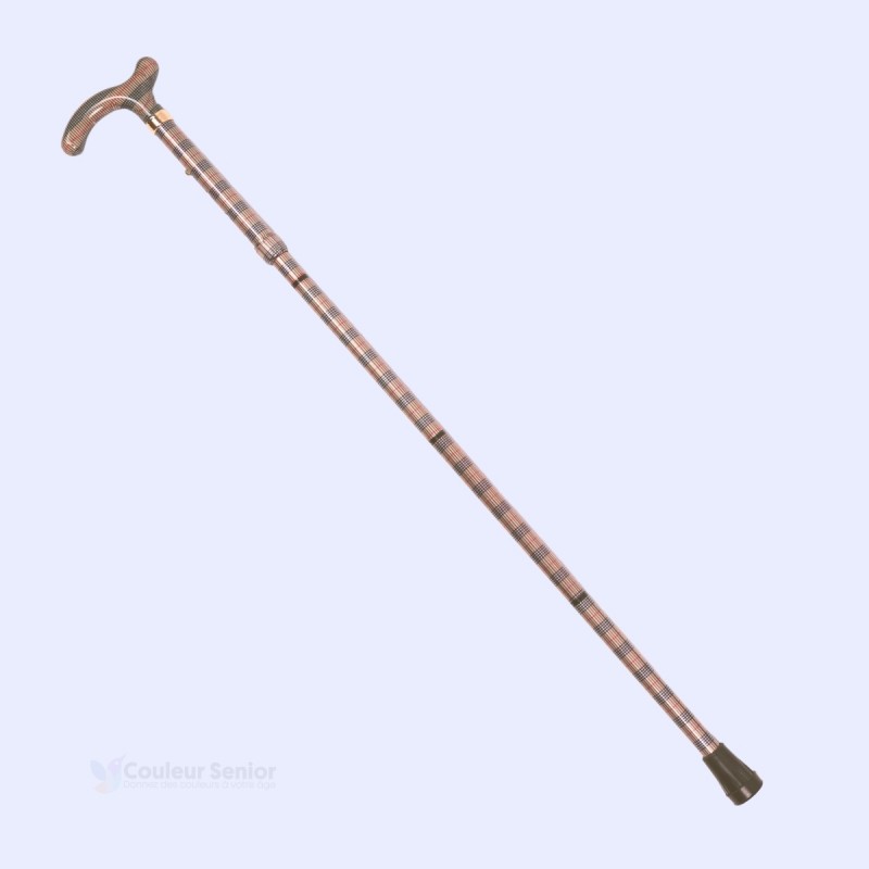 Profil complet de cette canne de marche originale. Design rayé bronze, luxe et élégante.