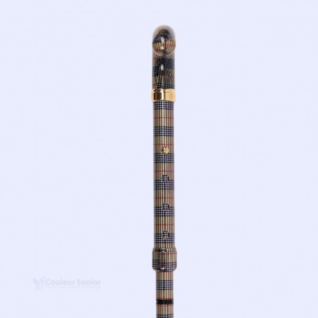 Confort et luxe : canne de marche pliable élégante, rayures bronze, poignée T originale.
