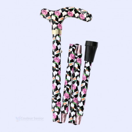 Canne de marche pliable pour femme élégante offrant un support stable et agréable.
