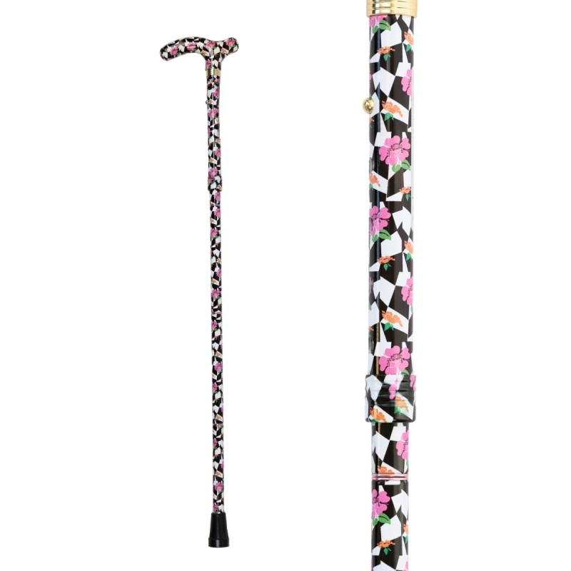 Motif géométrique de luxe sur une canne de marche pour femme. Poignée en T élégante, remboursable.