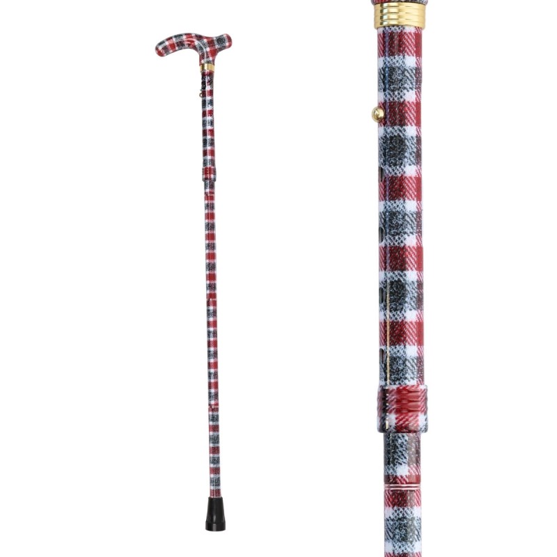 Motif tartan écossais rouge sur canne de marche réglable, poignée en T, remboursable, femme.