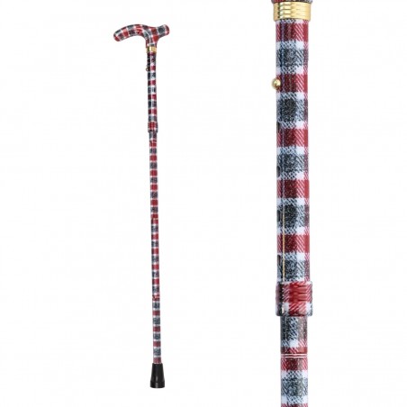 Motif tartan écossais rouge sur canne de marche réglable, poignée en T, remboursable, femme.