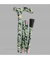 Vue droite de la canne de marche pliable et remboursable, avec un motif camouflage vert, parfaite pour offrir comme cadeau.