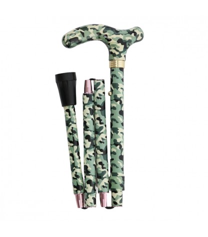 Canne de marche camouflage vert, vue de face, modèle original, disponible en pharmacie.