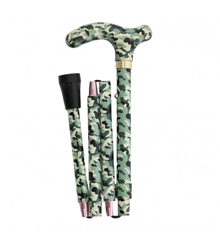 Canne de marche camouflage vert, vue de face, modèle original, disponible en pharmacie.