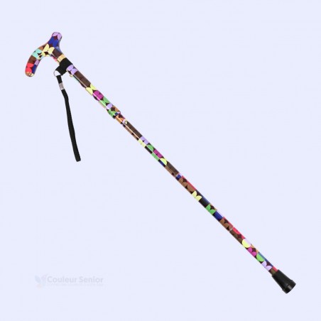 Canne de marche réglable en hauteur, modèle femme multicolore, cadeau original et utile.