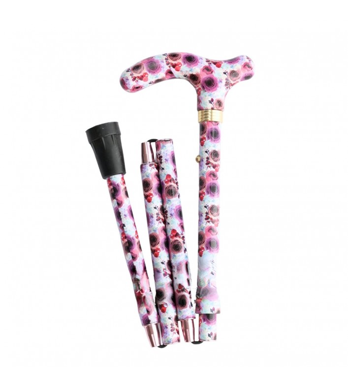 Canne de marche pliable, originale, de fleurs roses, légère et pratique. Cadeau femme sœur, mère, grand-mère.