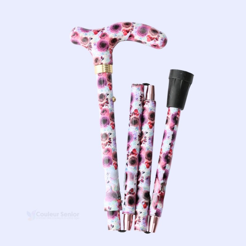 Canne de marche pliée, beau design floral sobre. Accessoire réglable remboursable pour femme.