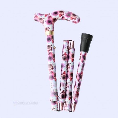 Canne de marche pliée, beau design floral sobre. Accessoire réglable remboursable pour femme.