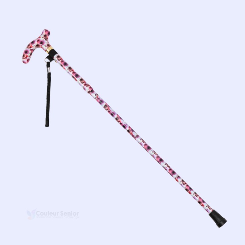 Système réglable pratique sur une canne de marche remboursable. Beau cadeau original pour une femme.