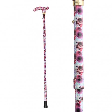 Détail du motif floral sur une canne de marche pliable. Avec possibilité de remboursement par la sécurité sociale.