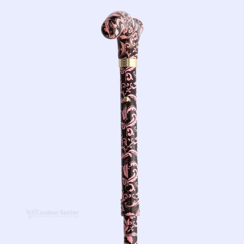Poignée en T ergonomique. Canne de marche en cachemire rose, pour femme, originale, sobre, réglable, remboursable.